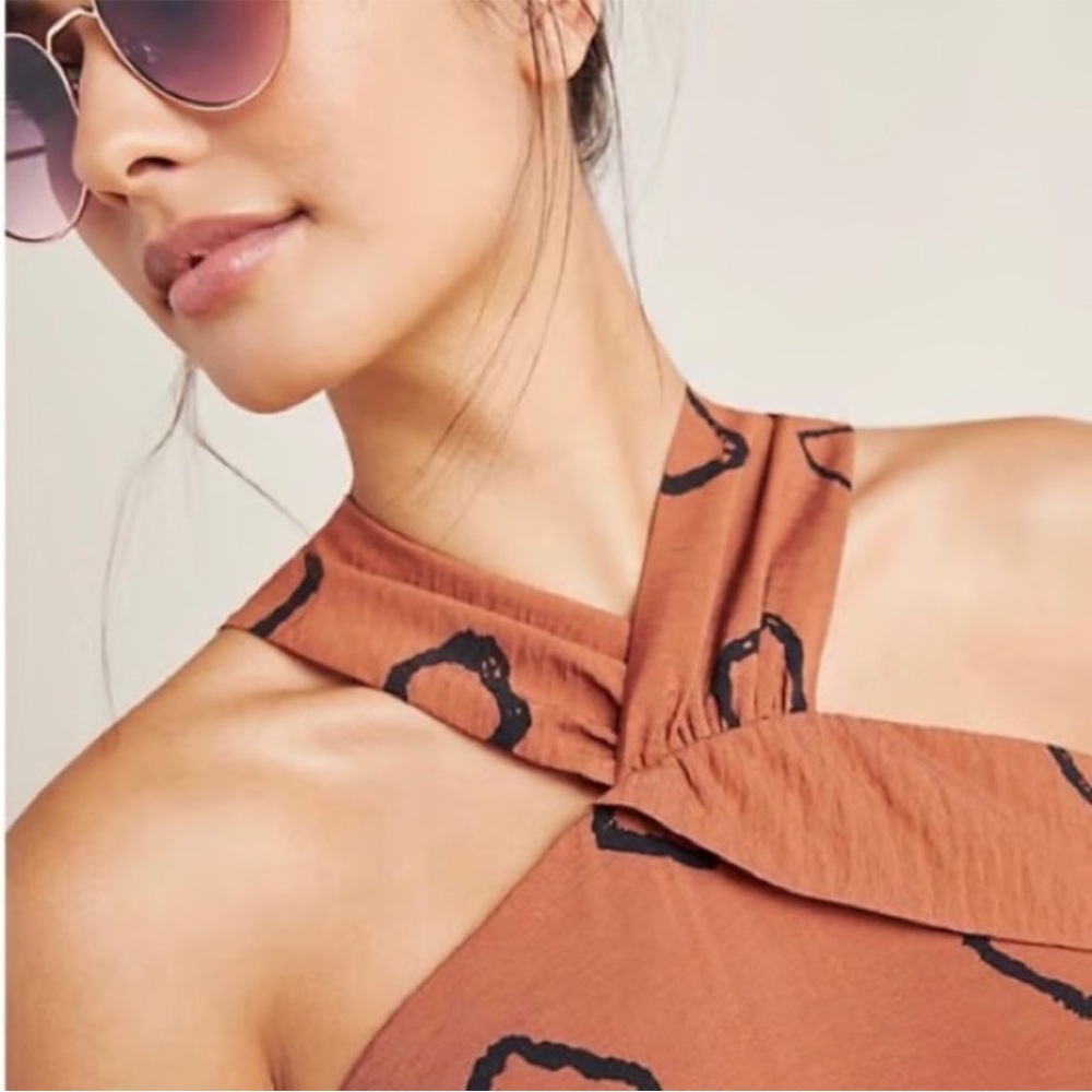 Elegant Orange Patterned Jumpsuit Anthropologie Eva Franco - Picture 3 of 6